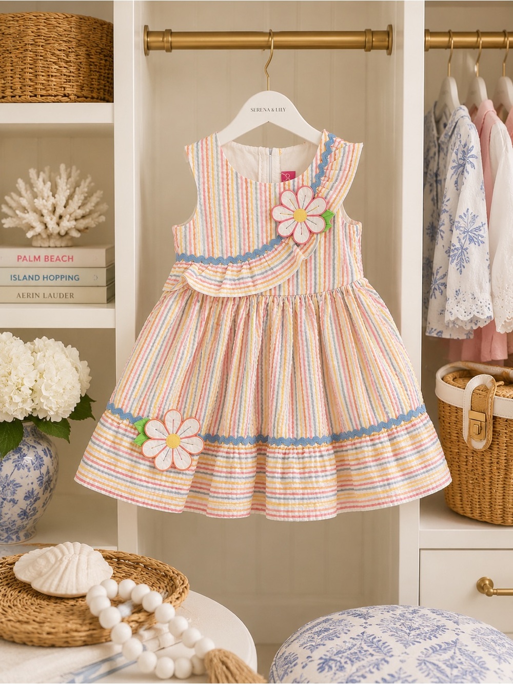 Good Lad Pastel Multi-Striped Daisy Trim Dress